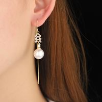 1 Pair Simple Style Commute Round Plating Inlay Copper Artificial Pearls Rhinestones 14k Gold Plated Dangling Earrings main image 3