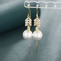 1 Pair Simple Style Commute Round Plating Inlay Copper Artificial Pearls Rhinestones 14k Gold Plated Dangling Earrings main image 4