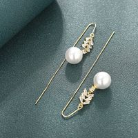 1 Pair Simple Style Commute Round Plating Inlay Copper Artificial Pearls Rhinestones 14k Gold Plated Dangling Earrings main image 1