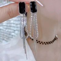 1 Pair Elegant Luxurious Shiny Tassel Plating Inlay Alloy Artificial Gemstones Silver Plated Drop Earrings main image 3