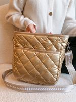 Women's Pu Leather Lingge Vintage Style Sewing Thread Bucket Zipper Shoulder Bag sku image 3