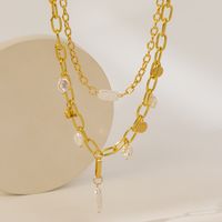 Wholesale Jewelry Vintage Style Geometric CCB Imitation Pearl Iron Plating Double Layer Necklaces main image 4