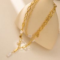 Wholesale Jewelry Vintage Style Geometric CCB Imitation Pearl Iron Plating Double Layer Necklaces main image 5