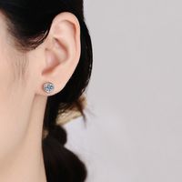 Elegant Classic Style Round Sterling Silver Gra Inlay Moissanite Silver Plated Ear Studs main image 2