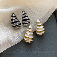 1 Pair Vintage Style Stripe Water Droplets Enamel Plating Copper Ear Studs main image 6