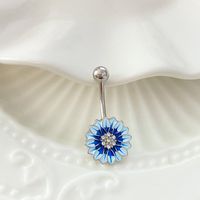 Simple Style Sunflower Heart Shape Butterfly Stainless Steel Alloy Copper Epoxy Flowers Butterfly Rhinestones Copper Zircon White Gold Plated Belly Ring main image 9
