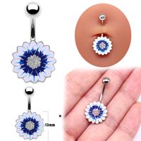 Simple Style Sunflower Heart Shape Butterfly Stainless Steel Alloy Copper Epoxy Flowers Butterfly Rhinestones Copper Zircon White Gold Plated Belly Ring main image 5