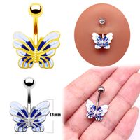 Simple Style Sunflower Heart Shape Butterfly Stainless Steel Alloy Copper Epoxy Flowers Butterfly Rhinestones Copper Zircon White Gold Plated Belly Ring main image 6