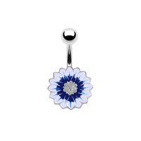 Simple Style Sunflower Heart Shape Butterfly Stainless Steel Alloy Copper Epoxy Flowers Butterfly Rhinestones Copper Zircon White Gold Plated Belly Ring sku image 2