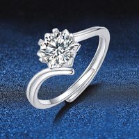 Elegant Geometric Sterling Silver Gra Inlay Moissanite Silver Plated Open Rings sku image 1