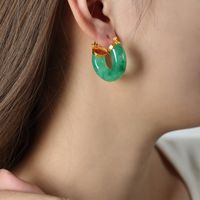 Wholesale Jewelry Simple Style Solid Color Resin Titanium Steel 18k Gold Plated Plating Hoop Earrings main image 5