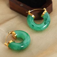 Wholesale Jewelry Simple Style Solid Color Resin Titanium Steel 18k Gold Plated Plating Hoop Earrings main image 4
