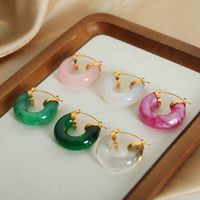 Wholesale Jewelry Simple Style Solid Color Resin Titanium Steel 18k Gold Plated Plating Hoop Earrings main image 3