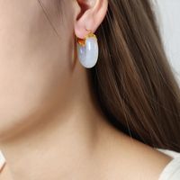 Wholesale Jewelry Simple Style Solid Color Resin Titanium Steel 18k Gold Plated Plating Hoop Earrings main image 7