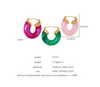 Wholesale Jewelry Simple Style Solid Color Resin Titanium Steel 18k Gold Plated Plating Hoop Earrings main image 2