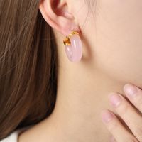 Wholesale Jewelry Simple Style Solid Color Resin Titanium Steel 18k Gold Plated Plating Hoop Earrings sku image 2