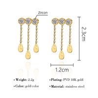 1 Pair Fashion Round Water Droplets Tassel Titanium Steel Zircon 18k Gold Plated Drop Earrings main image 7