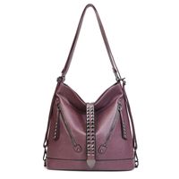 Women's Pu Leather Solid Color Elegant Rivet Bucket Zipper Shoulder Bag sku image 3
