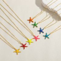 Hawaiian Vacation Commute Starfish Brass Enamel Plating 14k Gold Plated Pendant Necklace main image 8
