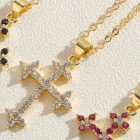 Streetwear Cross Copper Plating Inlay Zircon 14k Gold Plated Pendant Necklace sku image 2