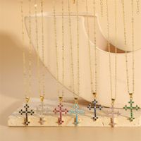 Streetwear Cross Copper Plating Inlay Zircon 14k Gold Plated Pendant Necklace main image 9