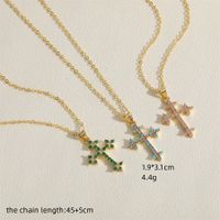 Streetwear Cross Copper Plating Inlay Zircon 14k Gold Plated Pendant Necklace main image 2