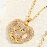 Cute Simple Style Streetwear Little Bear Heart Shape Copper Plating Inlay Zircon 14k Gold Plated Pendant Necklace main image 4