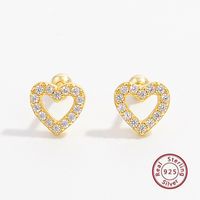 1 Pair Sweet Heart Shape Plating Hollow Out Inlay Sterling Silver Zircon 14k Gold Plated Rose Gold Plated White Gold Plated Ear Studs main image 3