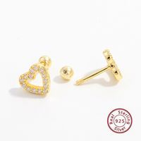 1 Pair Sweet Heart Shape Plating Hollow Out Inlay Sterling Silver Zircon 14k Gold Plated Rose Gold Plated White Gold Plated Ear Studs main image 6
