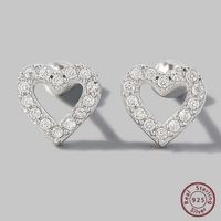 1 Pair Sweet Heart Shape Plating Hollow Out Inlay Sterling Silver Zircon 14k Gold Plated Rose Gold Plated White Gold Plated Ear Studs main image 4
