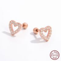 1 Pair Sweet Heart Shape Plating Hollow Out Inlay Sterling Silver Zircon 14k Gold Plated Rose Gold Plated White Gold Plated Ear Studs main image 5