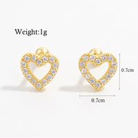 1 Pair Sweet Heart Shape Plating Hollow Out Inlay Sterling Silver Zircon 14k Gold Plated Rose Gold Plated White Gold Plated Ear Studs sku image 2