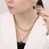 Titanium Steel 18K Gold Plated Elegant Lady Inlay Geometric Zircon Earrings Necklace main image 4