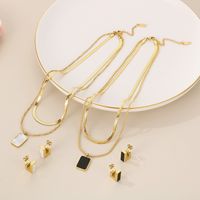 Titanium Steel 18K Gold Plated Elegant Lady Inlay Geometric Zircon Earrings Necklace main image 5