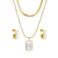 Titanium Steel 18K Gold Plated Elegant Lady Inlay Geometric Zircon Earrings Necklace main image 3