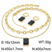 Titanium Steel 18K Gold Plated Elegant Lady Inlay Geometric Zircon Earrings Necklace sku image 2
