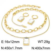 Titanium Steel 18K Gold Plated Elegant Lady Inlay Geometric Zircon Earrings Necklace sku image 3