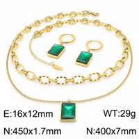 Titanium Steel 18K Gold Plated Elegant Lady Inlay Geometric Zircon Earrings Necklace sku image 4