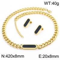 Stainless Steel Titanium Steel 18K Gold Plated Elegant Lady Enamel Geometric Earrings Necklace sku image 2