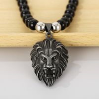 Retro Lion Titanium Steel Beaded 18K Gold Plated Men's Pendant Necklace main image 2