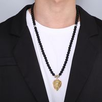 Retro Löwe Titan Stahl Perlen 18 Karat Vergoldet Männer Halskette Mit Anhänger main image 3