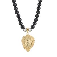 Retro Löwe Titan Stahl Perlen 18 Karat Vergoldet Männer Halskette Mit Anhänger sku image 2