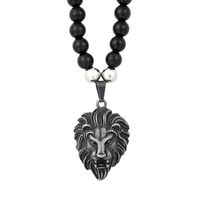 Retro Löwe Titan Stahl Perlen 18 Karat Vergoldet Männer Halskette Mit Anhänger sku image 1