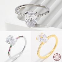 Elegant Simple Style Oval Sterling Silver Plating Inlay Zircon 14k Gold Plated White Gold Plated Rings main image 6