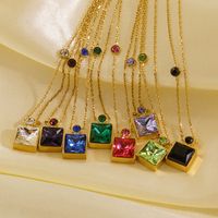 304 Stainless Steel 14K Gold Plated Simple Style Inlay Square Zircon Pendant Necklace main image 1