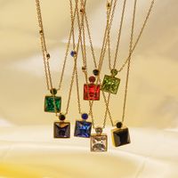 304 Stainless Steel 14K Gold Plated Simple Style Inlay Square Zircon Pendant Necklace main image 3