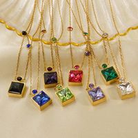 304 Stainless Steel 14K Gold Plated Simple Style Inlay Square Zircon Pendant Necklace main image 5