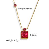 304 Stainless Steel 14K Gold Plated Simple Style Inlay Square Zircon Pendant Necklace sku image 2