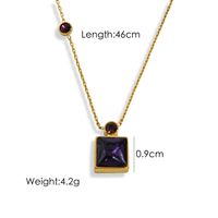 304 Stainless Steel 14K Gold Plated Simple Style Inlay Square Zircon Pendant Necklace sku image 6