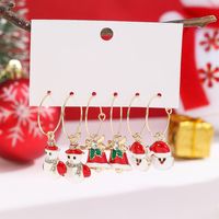 3 Pairs Simple Style Classic Style Santa Claus Bell Snowman Enamel Plating Inlay Alloy Rhinestones Gold Plated Hoop Earrings main image 5
